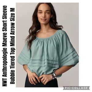 Anthropologie Maeve Short Sleeve Bubble Tiered Top Mind Arrow Size M